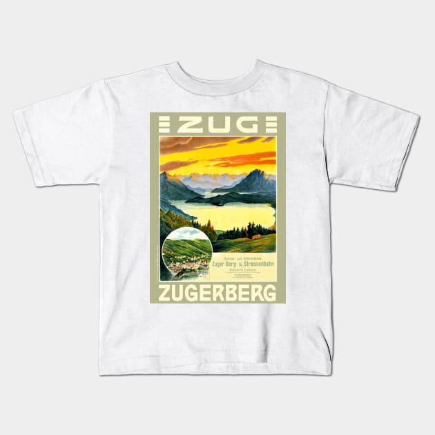 Zug Zugerberg Swiss Funicular Railway  - Vintage Swiss Mountain Travel Poster Kids T-Shirt by Naves